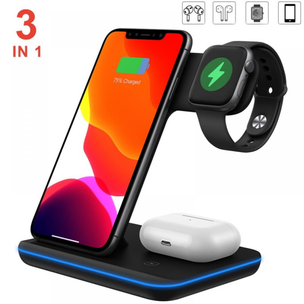 3 In 1 Wireless Charger For Iphone, Iwatch, Airpods - Qi-Certified Charging Station Compatible With Iphone 13/12/11/Pro/Max/Xs/Xr/X, Iwatch 7-2, 9402001793119