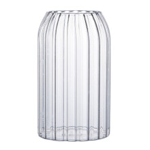 Clear Glass Coffee Mug 16.9 oz, Classic Vertical Stripes, Premium Tea Cup for Hot/Cold Drinks, Ribbed Glassware Set