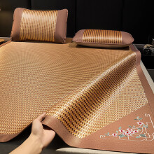 Foldable DualSided Rattan and Ice Silk Cooling Sleeping Mat with Pillowcase for Summer 180x200cm
