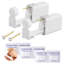 Nose Piercing Kit 2 Pack Disposable Gun with Gold Studs and Alcohol Pads for Women and Men