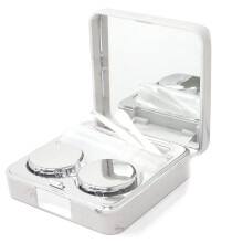 Fashion Marble Contact Lens Case with Builtin Mirror and Accessories Kit, Square Silver Travel Design