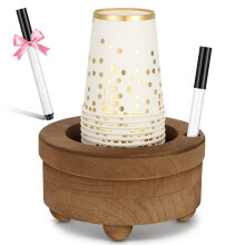 Wooden Cup Holder Dispenser with Marker Slot for Parties Kitchen Rustic Brown 6.1 Inches