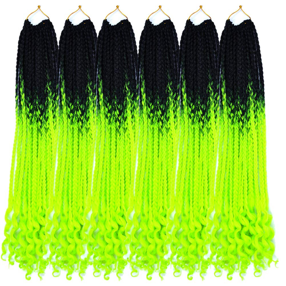 Unisex Green Box Braids Hair Extensions 24 Inch Neon Ombre Crochet Braids Synthetic Curly Ends