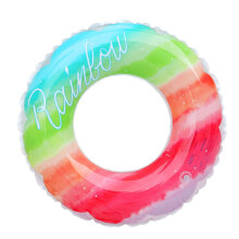 Rainbow Inflatable Pool Float Seat with Handles for Adults PVC Swimming Ring for Beach and Lake