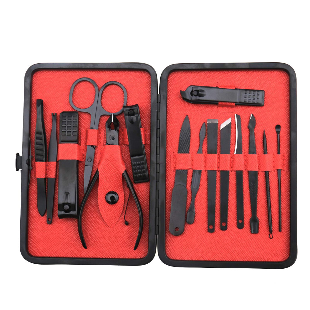 15 Piece Manicure and Pedicure Set Stainless Steel Nail Grooming Kit with Compact Travel Case