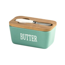 Ceramic Butter Dish with Lid, Green Butter Storage Container for Refrigerator, Microwave Safe