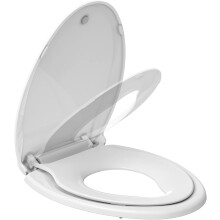Elongated Toilet Seat with BuiltIn Toddler Seat, Soft Close Lid, QuickRelease Hinges, White PP