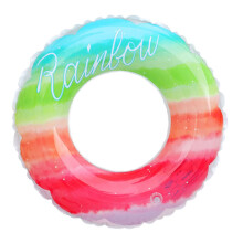 Adult Swimming Pool Float Ring Rainbow Design with Handles for Pool Beach Lake Easy Inflate