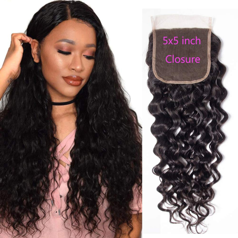 18 Inch Water Wave Lace Closure Human Hair 5x5 Brazilian Virgin Hair Natural Hairline 150% Density