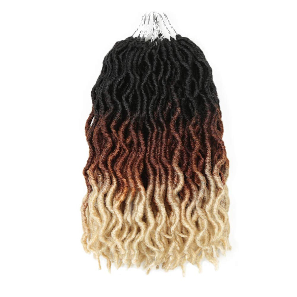 Unisex 12 Inch Goddess Locs Crochet Hair, 7 Packs Three Tone Wavy Gypsy Faux Locs Extensions