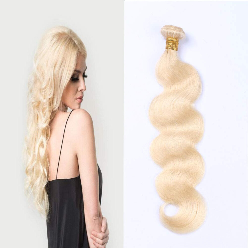 Unisex 28 Inch #613 Blonde Body Wave Human Hair Extensions Brazilian Remy Weft 100G Tangle
