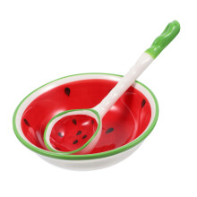 Ceramic Rice Bowl with Cute Fruit Pattern, Small Porcelain Salad Bowl and Spoon for Kids Dining