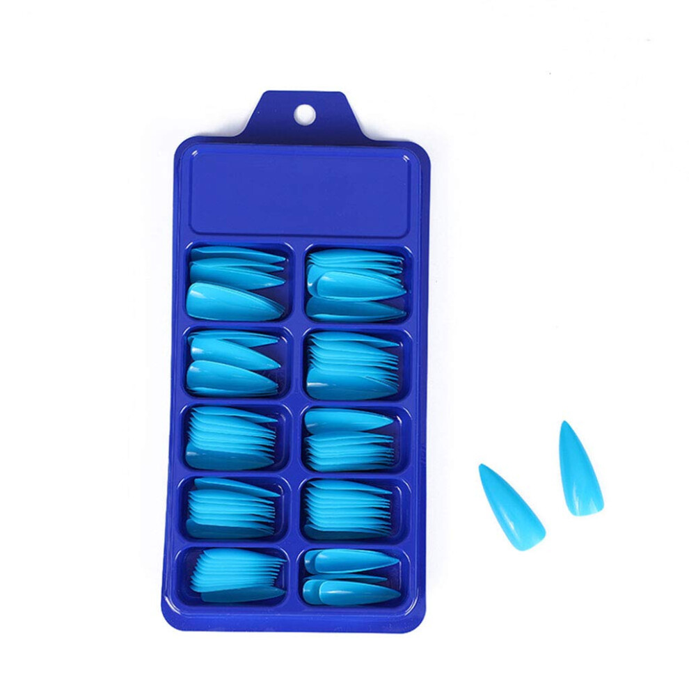 Blue Extra Long Stiletto Press On Nails Acrylic Full Cover Fake Nails Set For Women 100Pcs