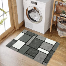 Garvee 2' x 3' Small Area Rug Washable Entryway Geometric Boxes Rug Doormat, Gray