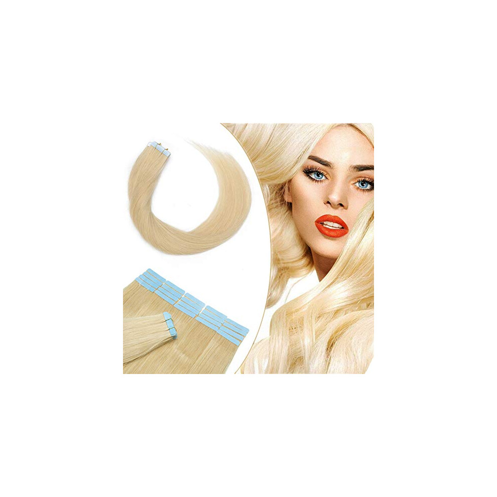Unisex 16 Inch Remy Human Hair Tape In Extensions Bleach Blonde Seamless Skin Weft With Secure Tape