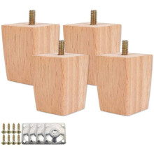 Set of 4 wooden bed legs with mounting plates and screws - 5 cm height - XF22