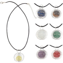 DIY 7 Set Crystal Necklace Cage with Spiral Bead Cages, 16mm Round Gemstone Holders for Natural Amethyst Beads, Jewelry Making Kit Compatible with