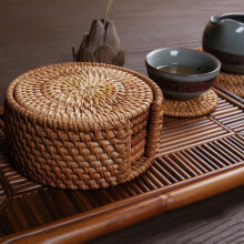 Pontos 6Pcs/Set Drink Coasters Set Round Tableware Placemat Dish Mat Rattan Weave Pad