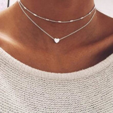 Wabjtam Multilayer Necklace Delicate Stackable Pendant Necklace Gold Heart Double Chain Women, Free Size Silver