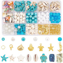 357pcs Starfish Shell Beads Ocean Jewelry Making 20g Seashells Synthetic Turquoise Beads Turtle Mermaid Charms Cowrie Shell Beads