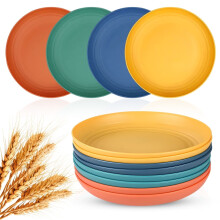 Wheat Straw Plates Deep Dinner Plates Alternative for Plastic Plates for Kitchen Unbreakable Plates with 4 Colors 9 inch Set of 8