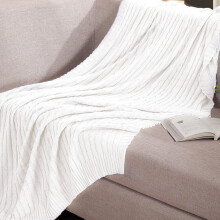 Flxxie Soft Cotton Cable Knitted Throw Blanket Simple yet Quality Look, 51" x 67", White