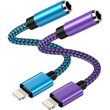 Compatible with iPhone Headphone Adapter, 2Pack Lightning to 3.5mm Jack Converter Braided Aux Cord for Earbuds Splitter