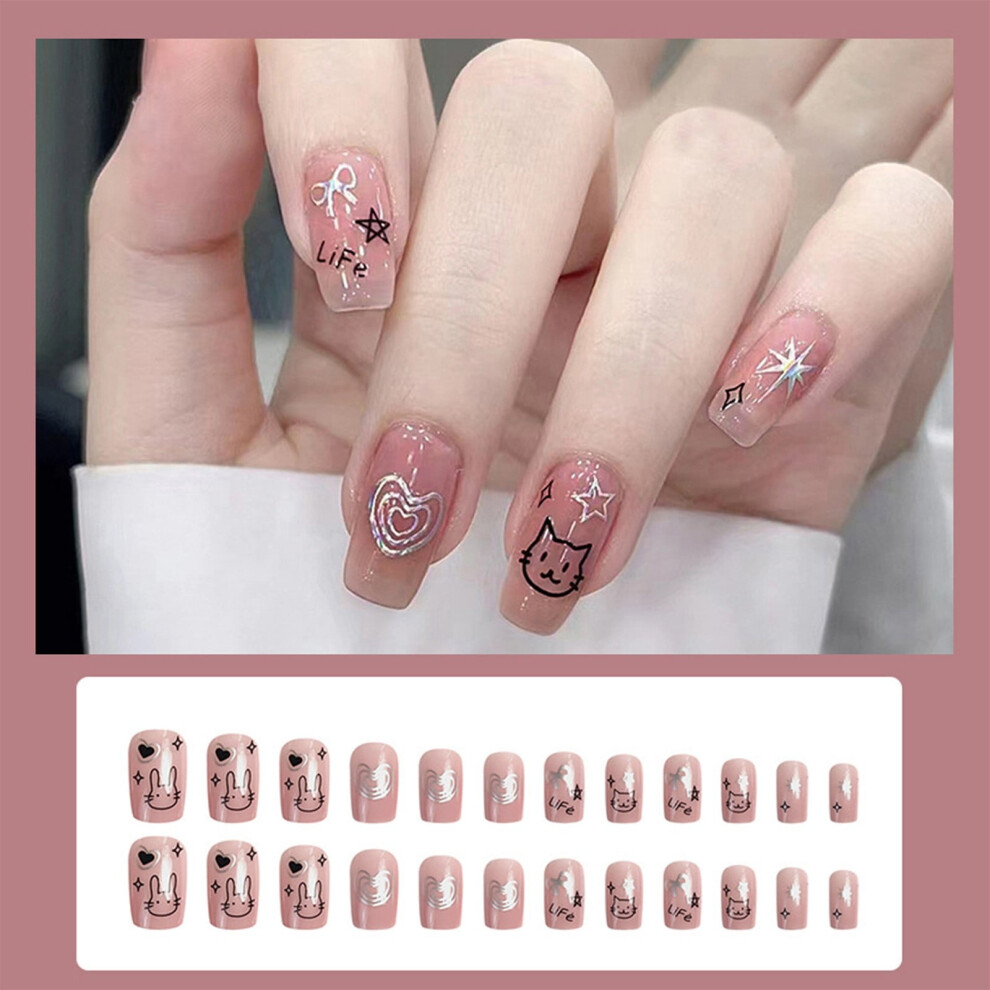 Bemona 24 Pieces Short False Nails Press-on Nails Glitter Manicure Nail Patches 10mlï¼Plastic