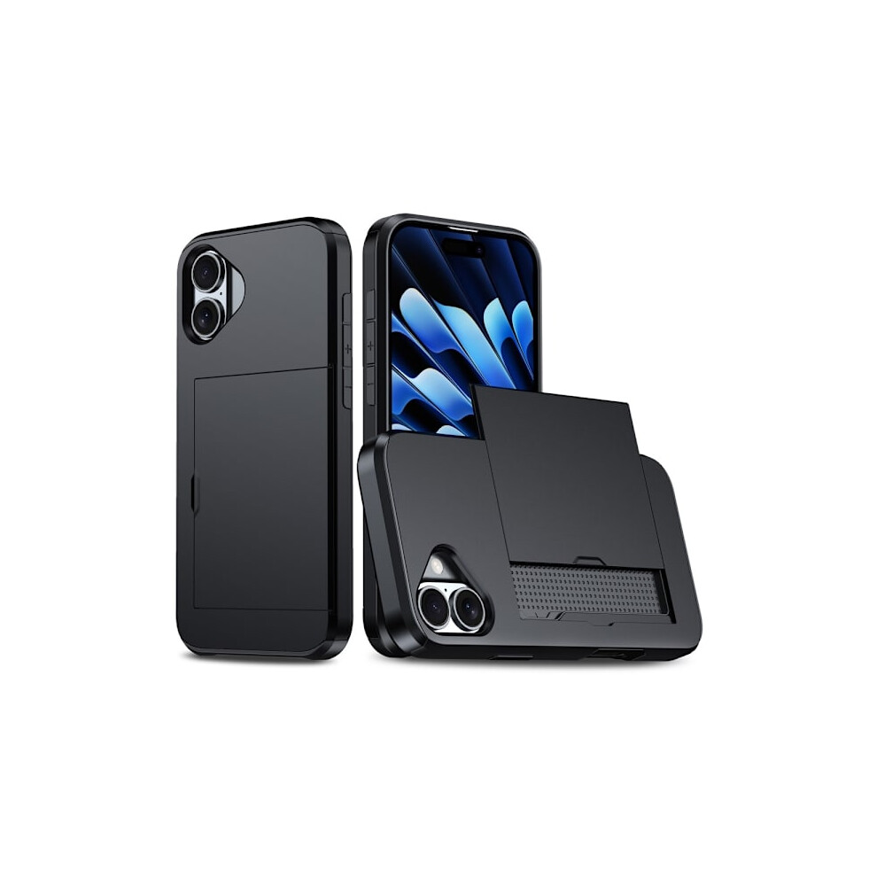 Compatible With Iphone 16 Hybrid Case With Card Slot 51 Black 9065759431698