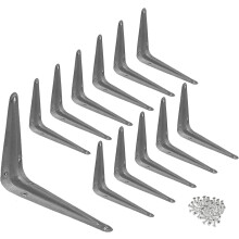 Wideskall 12 Pcs Metal 10" x 12" inch Wall Corner Angle Shelving Shelf Brackets Gray