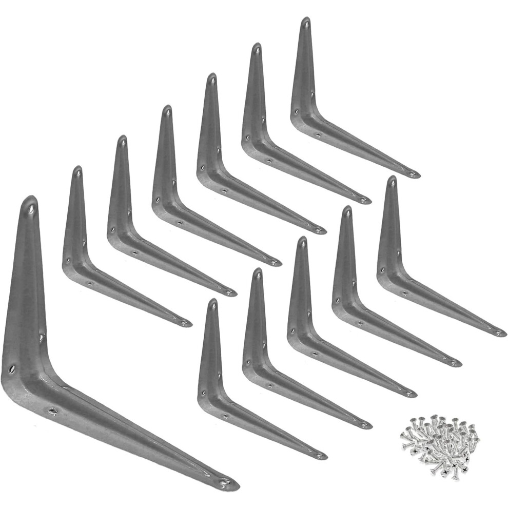 Wideskall 12 Pcs Metal 10" X 12" Inch Wall Corner Angle Shelving Shelf Brackets Gray 9065759431896