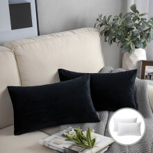 Phantoscope Soft Silky Velvet Series Square Decorative Throw Pillow Cusion for Couch, 12" x 20", Black, 2 Pack