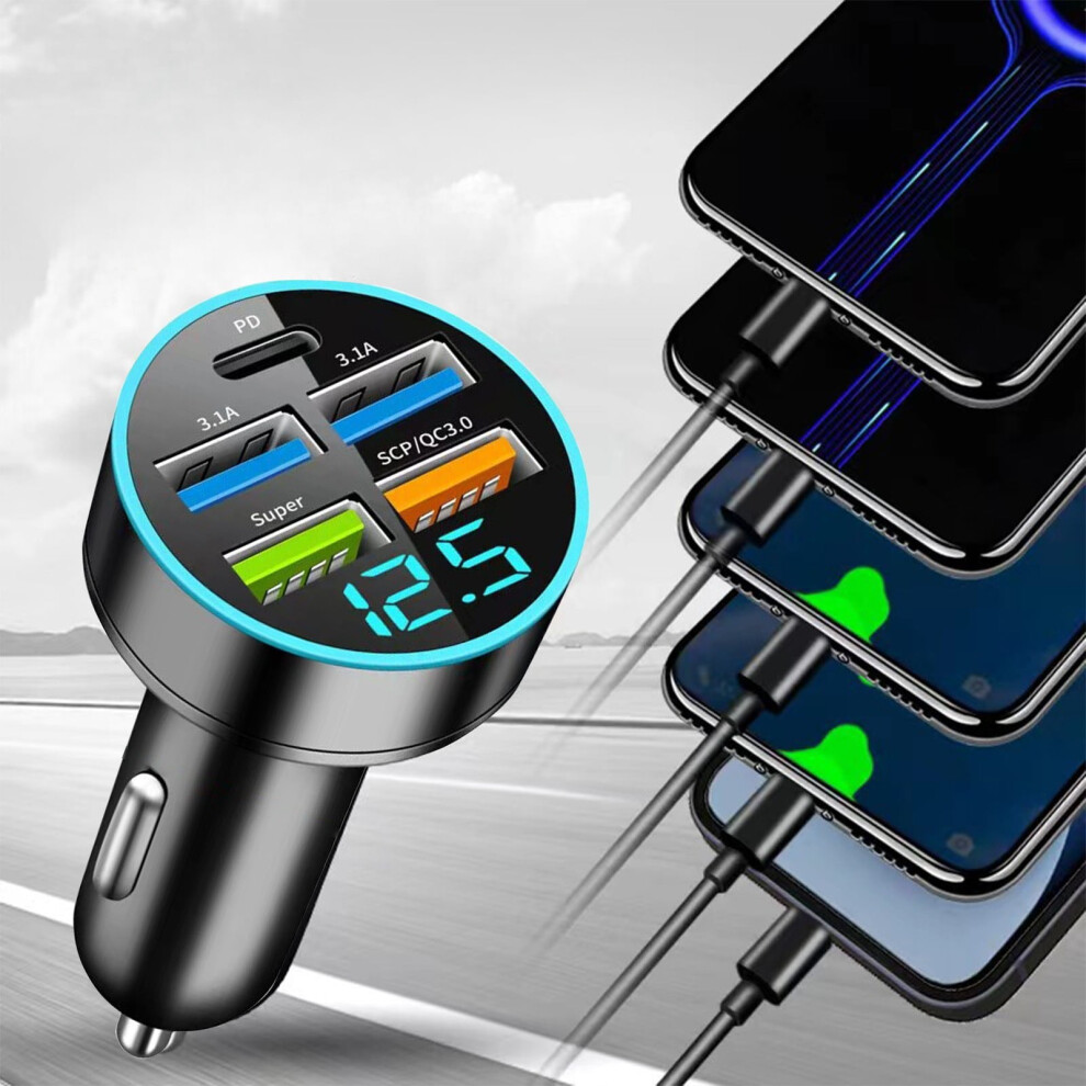 New Digital Car Charger 4Usb 66W Pd Fast Charging Compatible With Iphone, Samsung - One To Four Charging Head 9322103136426