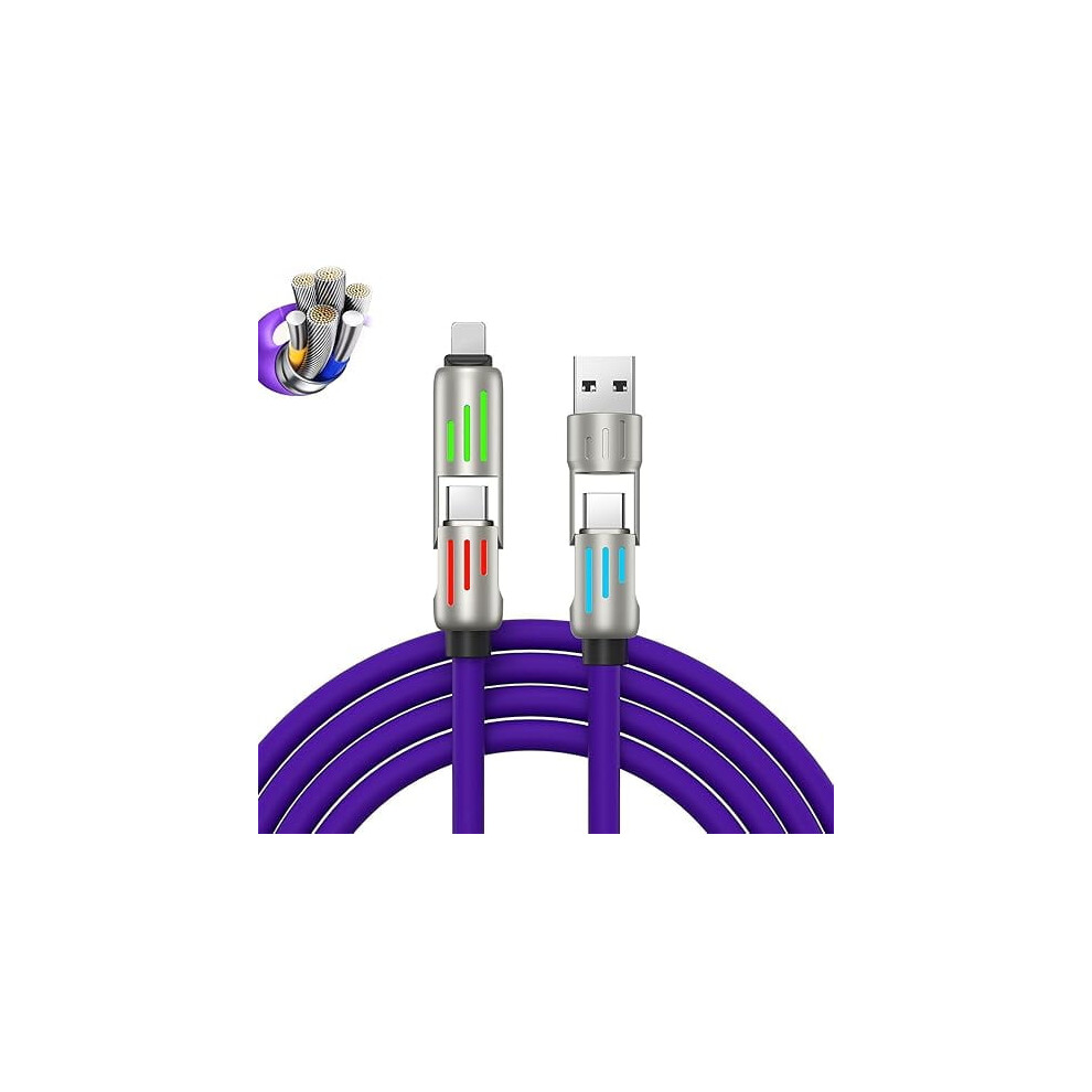 240W 4-In-1 Usb C Cable, Compatible With Multiple Devices, Fast Charging With Breathing (Purple) Light/Purple 9322103136464