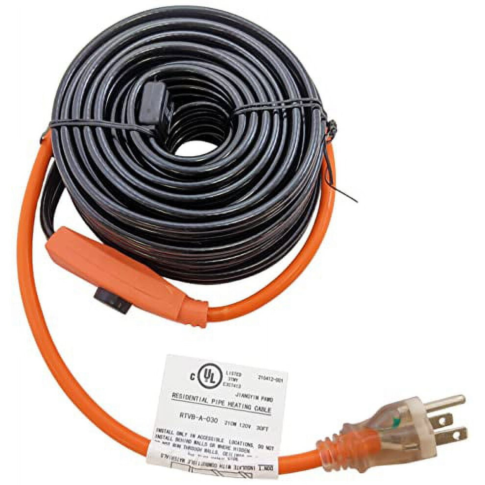 30 Foot Pipe Heating Cable, Turns On And Off Automatically Using Built-In Thermostat, Protects Pipes From Freezing, 120V, 210W 9322103944205