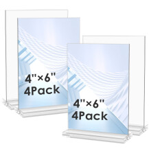 4 Pack Acrylic Picture Frame 4x6 inches Clear Plastic Picture Frames Holder Standing Double Sided Picture Desktop Display for Photo Home Office