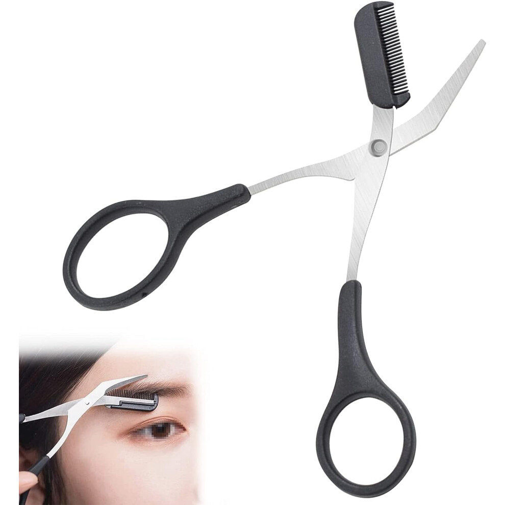 Black Eyebrow Trimmer Scissors With Comb, Stainless Steel Precision Grooming Tool For Men & Women