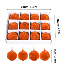 BGZLEU 12Pcs Velvet Christmas Balls Bulk, Flocked Xmas Ornaments, Plastic Hanging Decorations for Tree - Orange