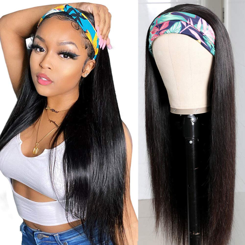 Human Hair Headband Wig 18 Inch Straight Brazilian Glueless 130 Density Natural Color