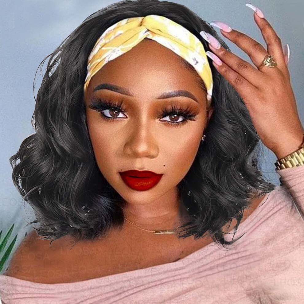 Unisex Black Headband Wig 12 Inch Loose Deep Wave Synthetic Short Bob For Women Glueless Natural Hairline