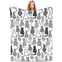 Cat Blanket Kitten Animal Decorative Throw Compatible with Black & White Design, Soft Lightweight Cozy for Sofa, Bed, Travel, Funny Gift for Kids