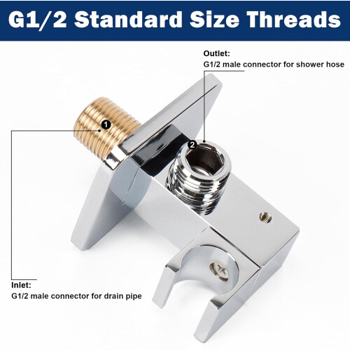 Shower Wall Bracket Solid Brass with Flange Chrome Handheld Holder G1/2 Male Connector 2