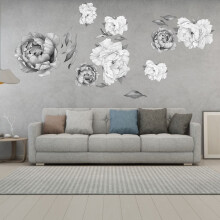Peony Watercolor Wall Decals (Black And White Watercolor) - Peony Decor Flowers Home Decor