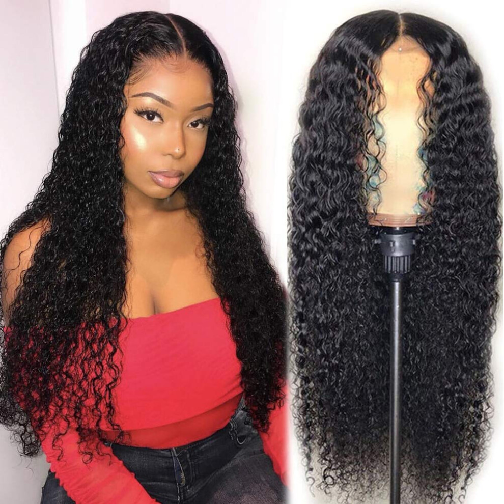 Unisex 18 Inch Brazilian Curly Lace Front Human Hair Wig With Baby Hair, Pre Plucked Bleached Knots