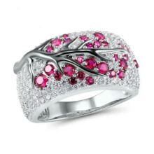 RSAMD Fashion Green&Red Plum Blossom Tree Alloy Silver Ring Women Wedding Jewelry Gift-Red-7