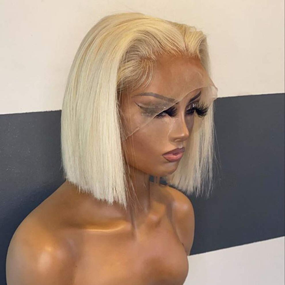 613 Blonde Straight Bob Lace Front Human Hair Wig, Pre Plucked Hairline, 8 Inch T Part