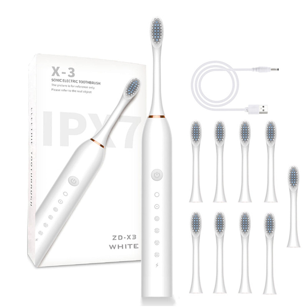White Quinlirra Electric Toothbrush, Sonic Toothbrush For Adults With 10 Heads, Magnetic Rechargeable, 6 Modes, Travel Case