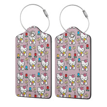 Hello Kitty Stainless Steel Ring Leather Luggage Tag with Privacy Protection, Waterproof ID Card Holder, 2.9" * 4.6"