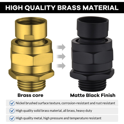 Shower Head Swivel Adapter Solid Brass 360 Adjustable Flow Shower Arm Connector Matte Black 2