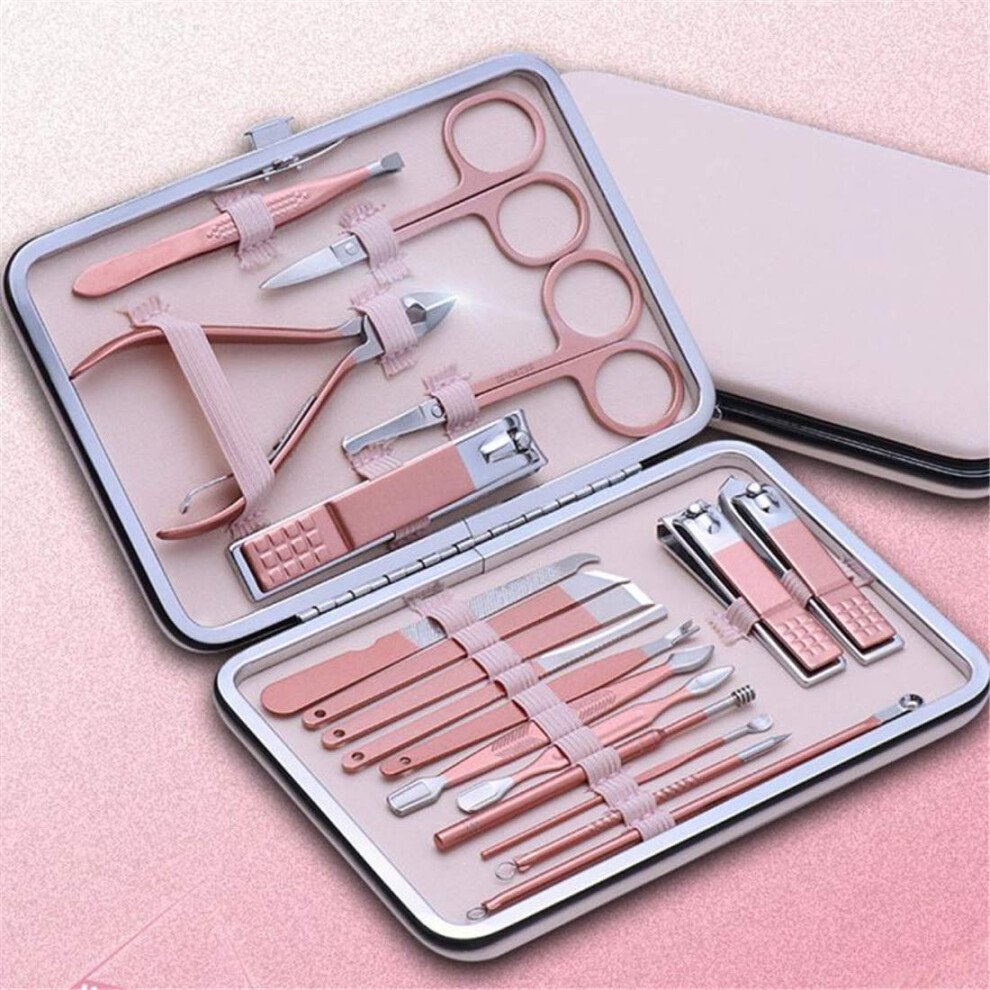 Gold 18 Piece Stainless Steel Manicure Pedicure Set With Nail Clippers, Rose Allinone Grooming Kit